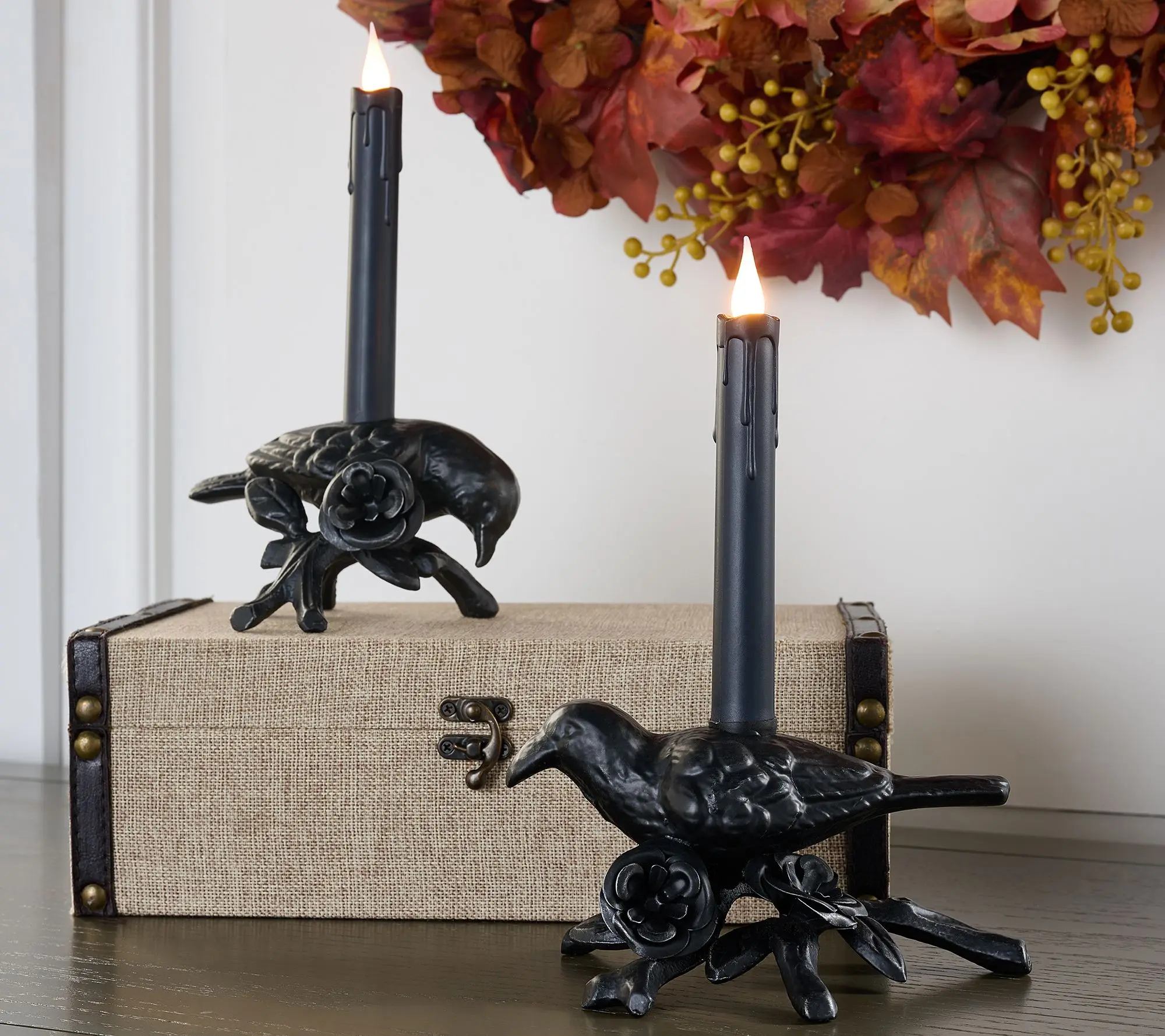 Cozy Cottage by Liz Marie Set of 2 Crow Candle Holders