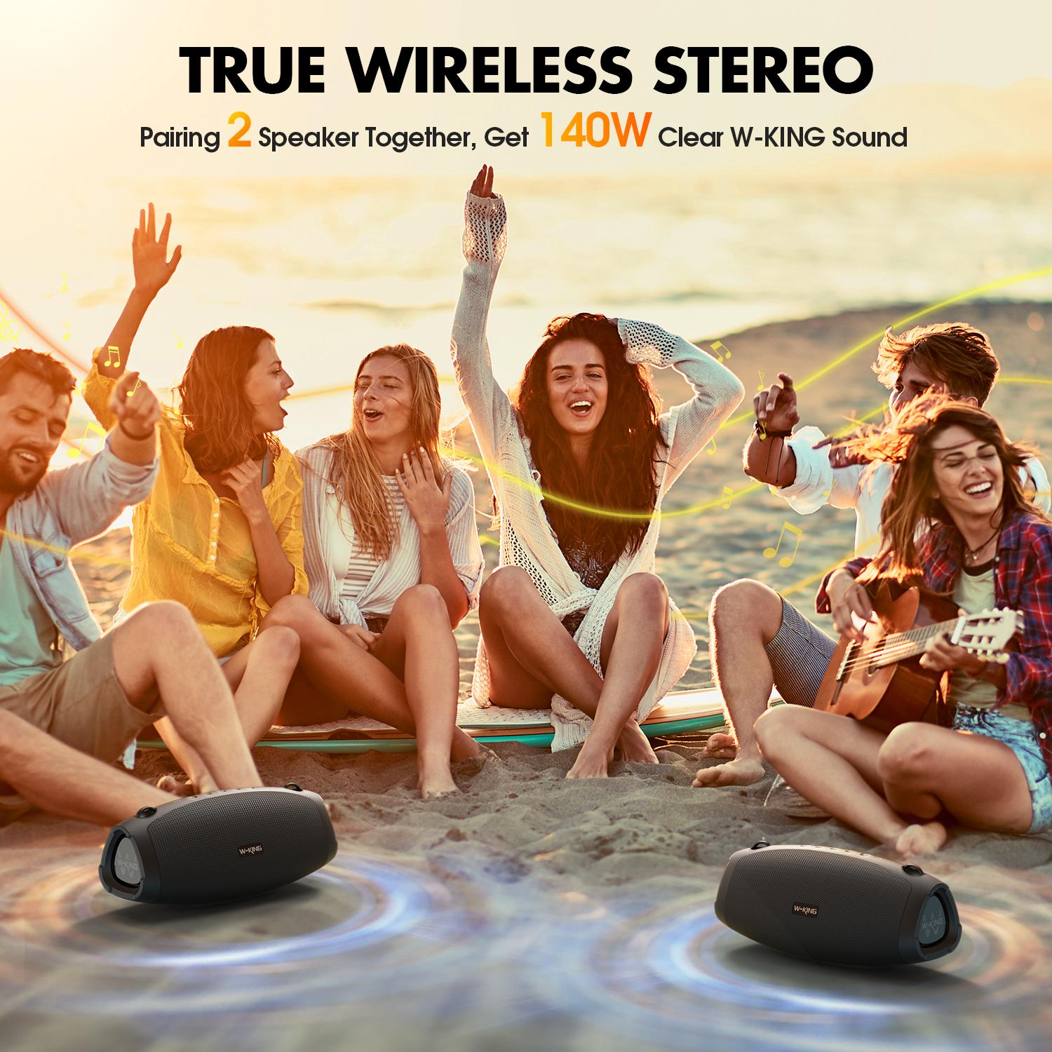 W-KING 120W Peak Outdoor Bluetooth Speaker, Wireless Mic+IPX6 Waterproof+42H Play, EQ/AUX/TF for Large Party Soundbar