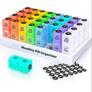 Monthly Pill Organizer Storage, 1 Set Twice-a-Day Pill Box with Stickers, AM/PM Design, Holds Vitamins & Supplements, Medicine Organizer for Home Organization