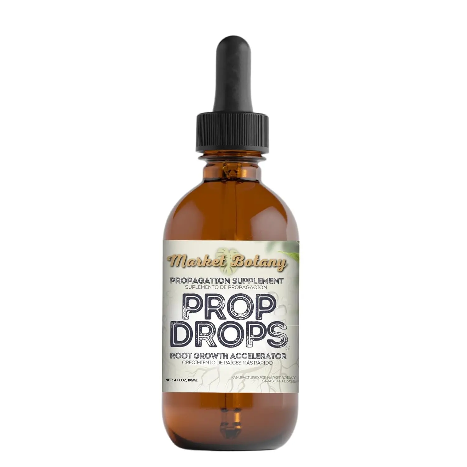 MARKET BOTANY 4 oz (118 ml) Root Growth Accelerator Root Booster - Fast-Acting Formula Propagation Drops for Indoor Plants (Monstera, Philodendron), Soil & Peat Moss Compatible, Amber Glass Bottle with Dropper Cap