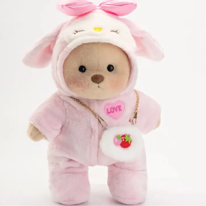 Getahug Handmade Strawberry Teddy Bear – Brown, Summervibes, 9 Inches – Posable Jointed Teddy Bear Gift, Soft Huggable Stuffed Animal, Cute Bunny with Bow, Little Gifts for Girls – Safe for Any Ages, Soft Stuffed Animal, Teddybear Stuffed Animal