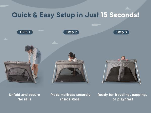 HARPPA Rossi | Foldable Travel Crib & Playard, Portable Playpen with Mattress, Bassinet for Baby & Toddlers, No Assembly Pack & Play Play Yard, Baby Items