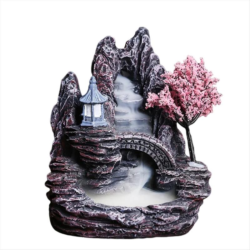 High Mountain Flowing Waterfall Backflow Incense Burner Home Fragrance Diffuser Incense Burner Decoration,E