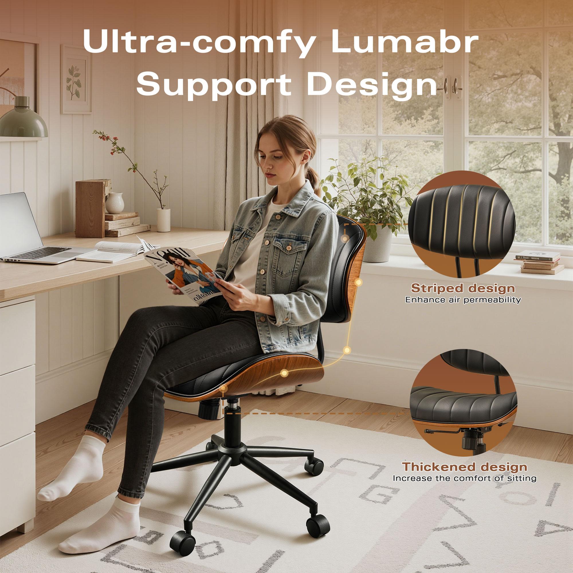 【Stock Up Sale】Ovios Home Office Chair Mid-Century Modern Faux Suede Leather Chairs, Comfy Deep Seat Adjustable Height Rolling Swivel Executive Computer Task Armchair