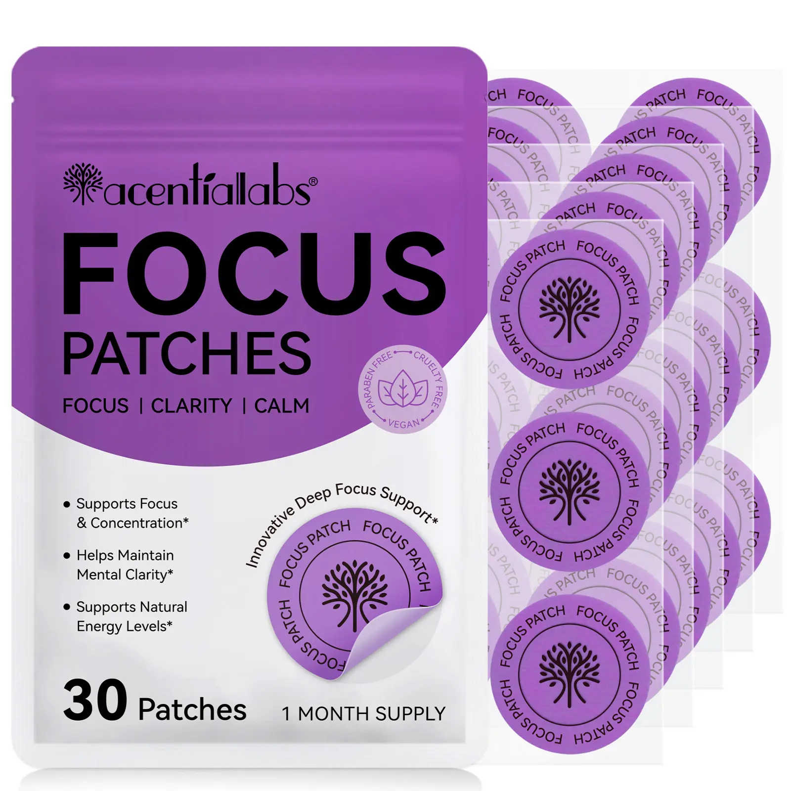 [NEW] Acentiallabs Natural Ingredients Transdermal Patch - Peel-and-Stick, Set-and-Forget Daily Sticker with Ashwagandha & Vitamin B12 for Energy Boost, Focus Clarity, Stress Relief*, 30 Pieces, On-the-Go Wellness Support, 2026 Trending Pill Alternative