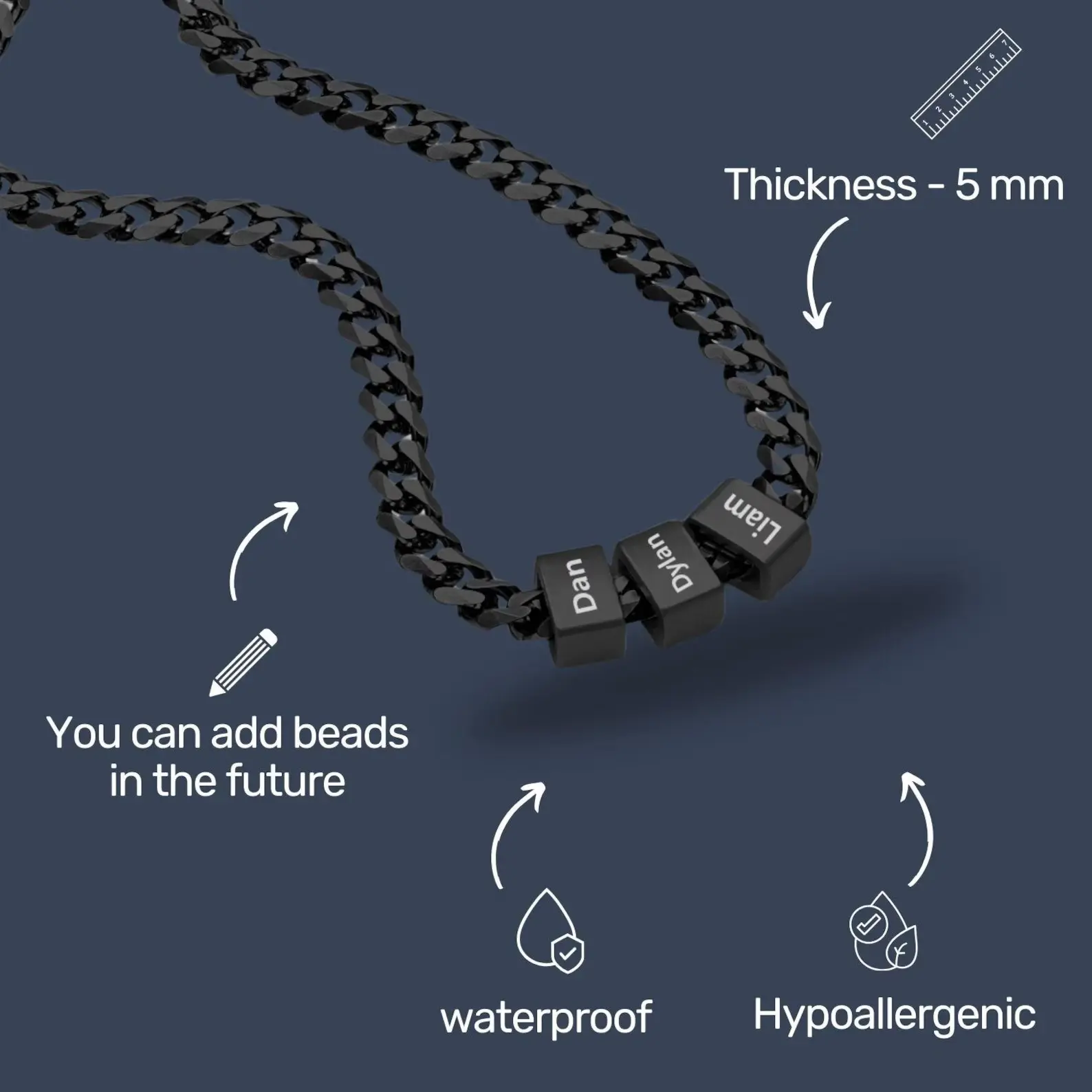 Rexviao Happy Father's Day – Father's Day Gift: Personalized Men's Necklace (Engraved with Children's Names) | Fade-Resistant Stainless Steel | Personalized Necklace for Dads | DIY Family Name Jewelry | Christmas Gift