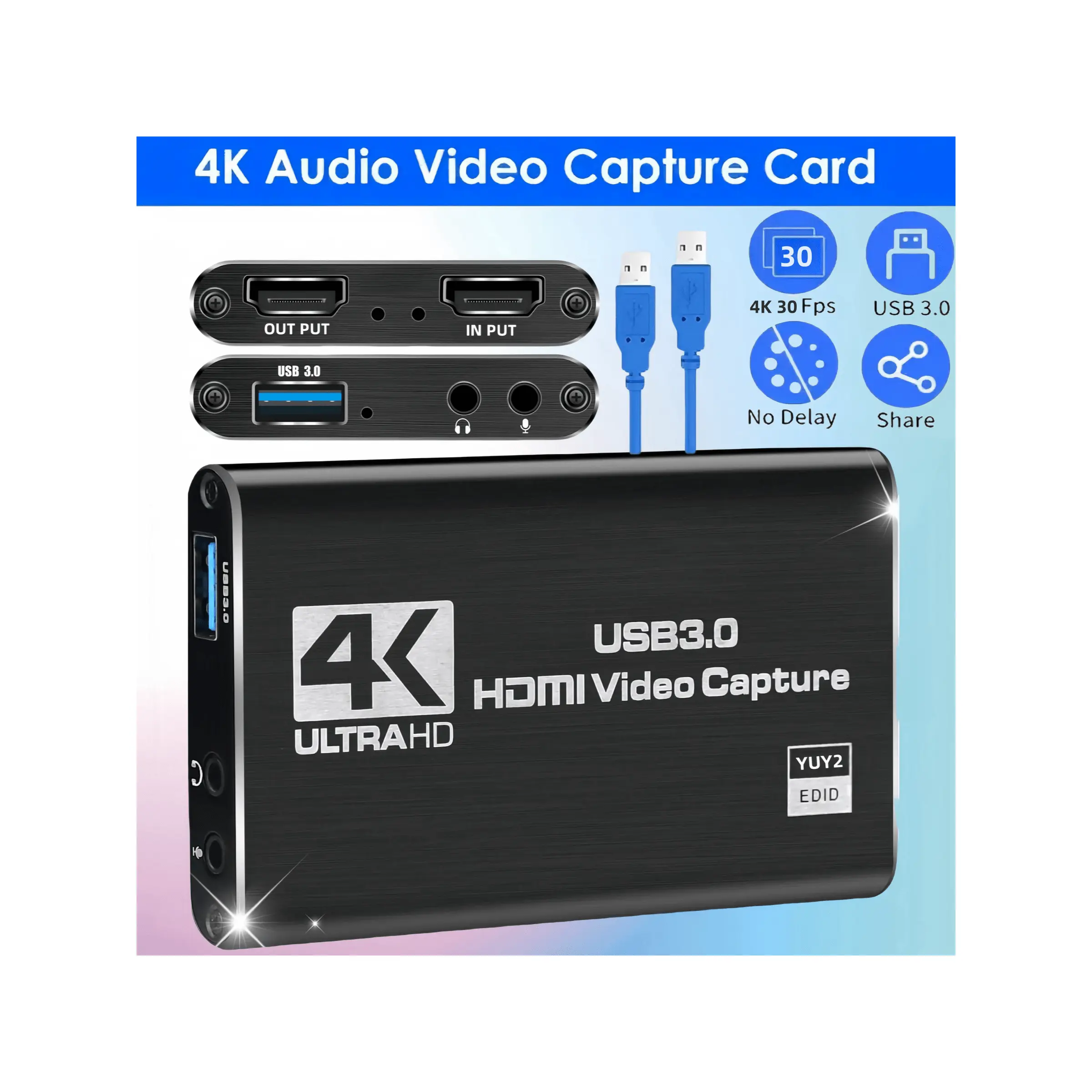 Capture Card  Switch, Video Game Capture Card 4K 1080P 60FPS, HDMI To USB 3.0 Capture Card For Streaming Work With PS4/PC/OBS/Camera #SummerVibes