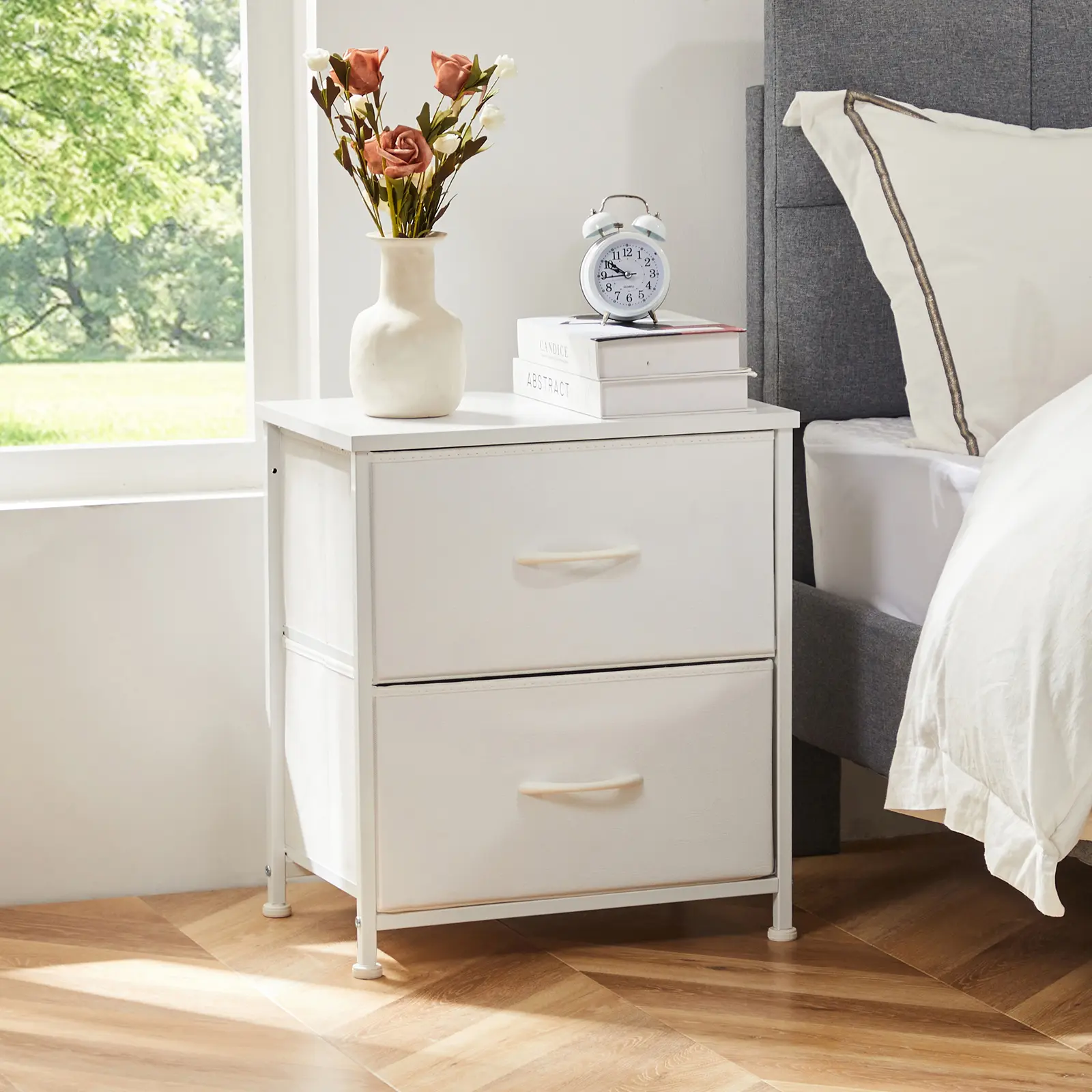 【New Color】Nightstand with 2 Fabric Drawers, Bedside Table Storage Cabinet for Bedroom and Living Room