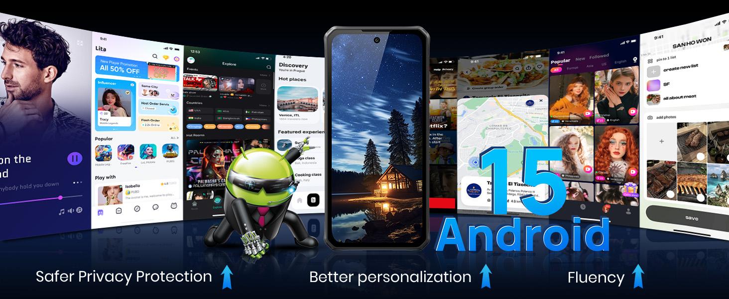 FOSSIBOT F114 Rugged Smartphone Unlocked, 16GB+128GB/2TB Android 15 Rugged Phone, 5000mAh Battery Cellphone,50MP+2MP+8MP Camera,Dual SIM 4G Phone,IP68 / IP69K, NFC