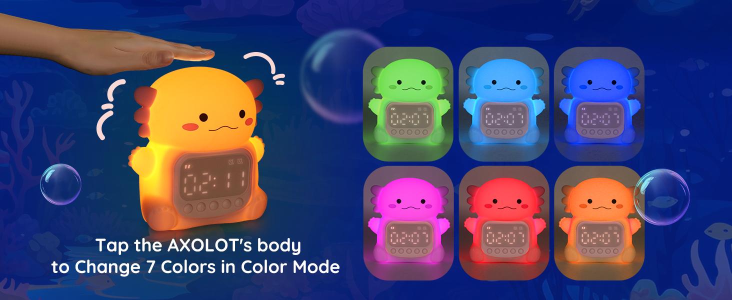 Axolotl Night Light for Kids with 7 RGB Colors Changeable, Cute Squeeze Toy, Child-Safe Silicone, 6 Nature Sounds, Stress Relief, Toy Birthday Gift for Boys & Girls