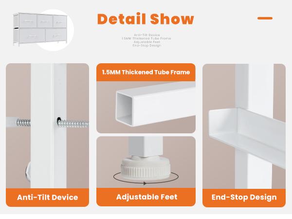 Cupboards Cabinets Dresser Fabric Storage Tower with 5 Drawers Bedroom Organizer Chest of Drawers with Fabric Bins for Bedroom Closet Entryway Large Storage Solid Stable Multifunctional Use