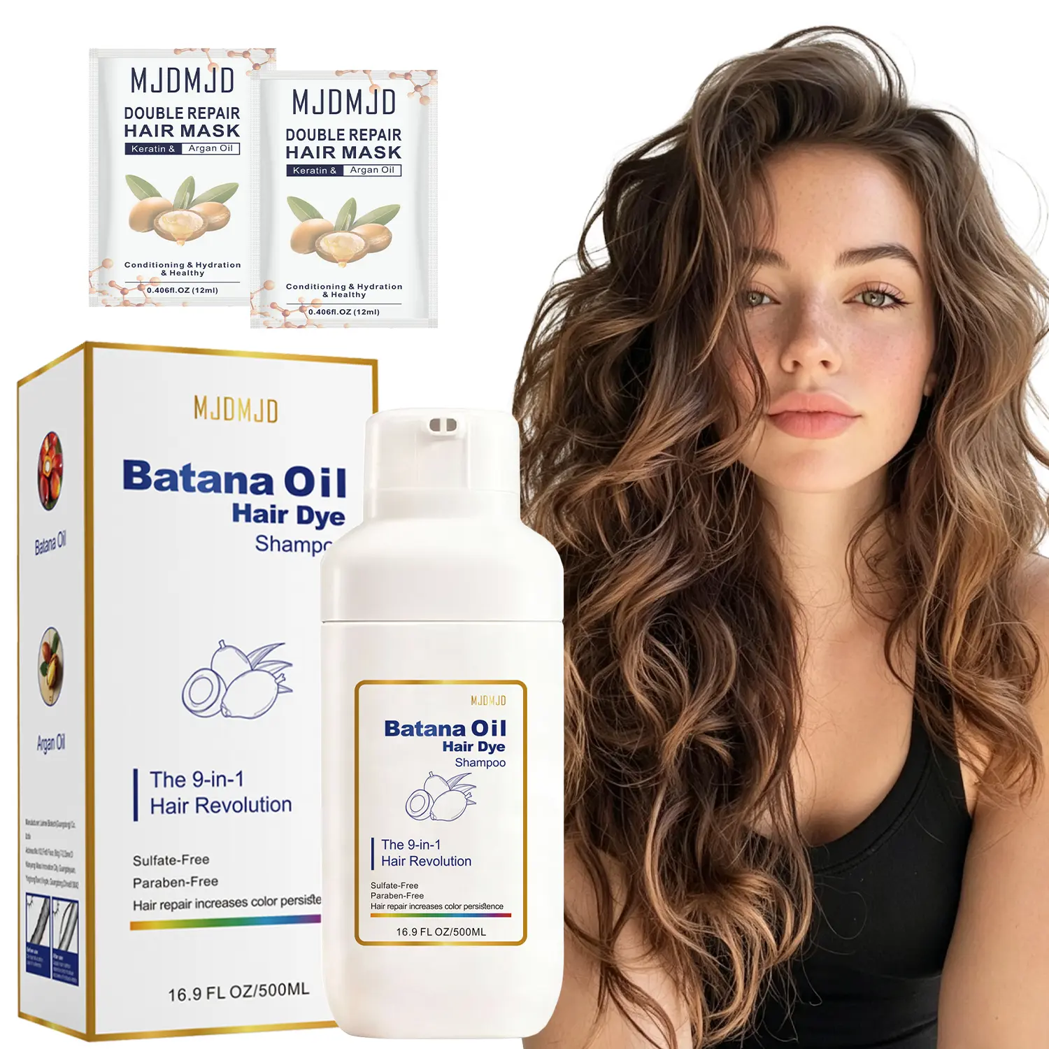 Light Brown Hair Dye Shampoo 9-in-1 – Semi-Permanent Hair Color for Gray Coverage, Natural Herbal Hair Dye Shampoo with Batana Oil, Long-Lasting Light Brown Color for Women & Men, Ammonia & Paraben Free, 500ml