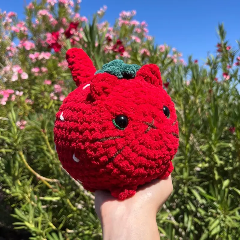 Crochet Loaf Cat with Attached Flower Headband - 100% Polyester Yarn - 7” x 8”
