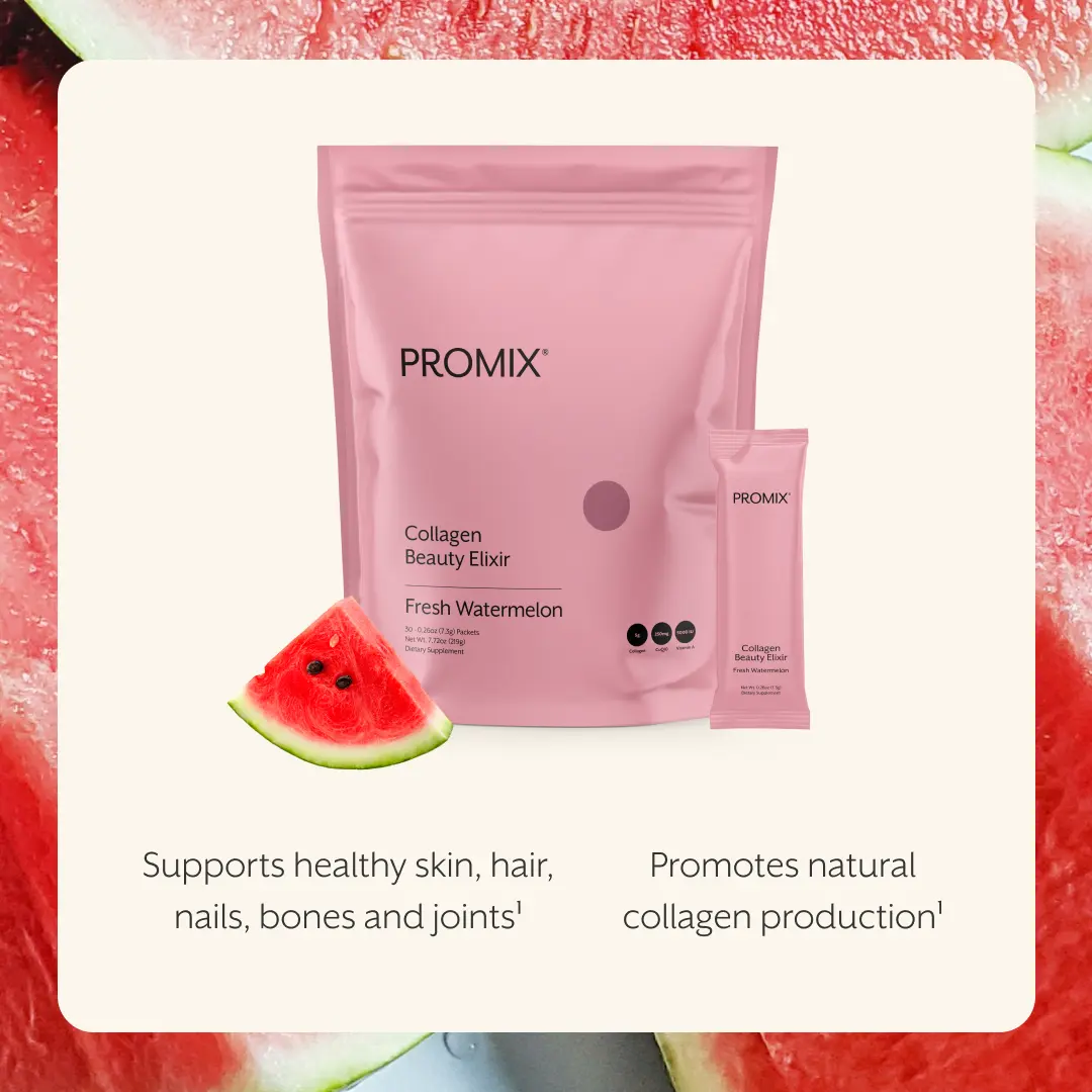 Promix Collagen Beauty Elixir – Skin, Hair & Nail Support – Grass-Fed Collagen + CoQ10 – Anti-Aging Support – 30 Packets