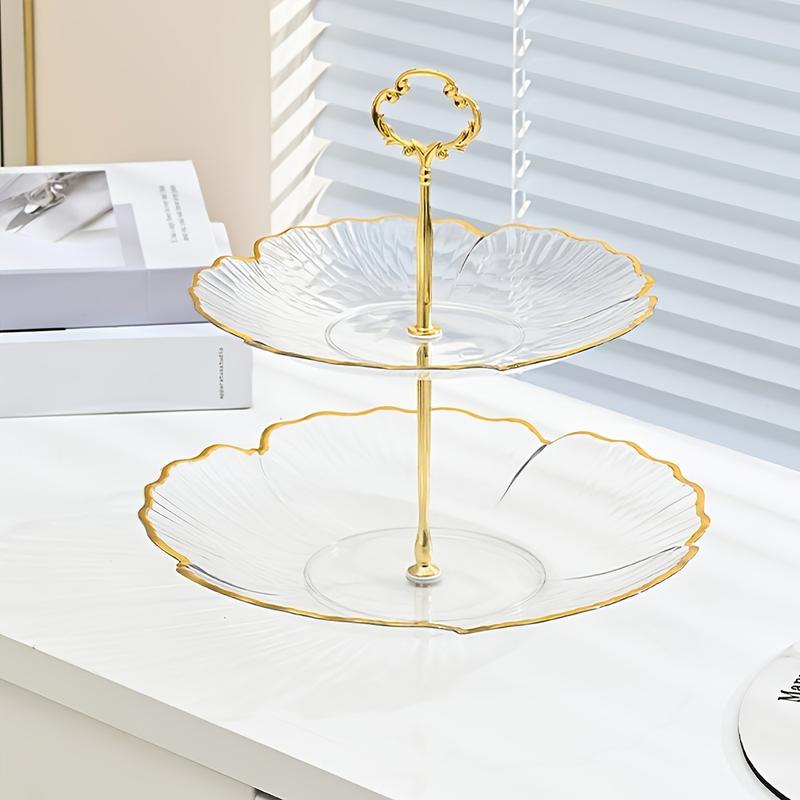 Elegant 2/ 3 Tier Clear Cupcake Stand With Golden Trim - Perfect For Desserts, Fruits And Snacks, Perfect For Afternoon Tea, Christmas, Halloween, Thanksgiving, Weddings, Birthdays And Parties, Elegant Event Accessory, Golden Trim Design, Exquisite Design