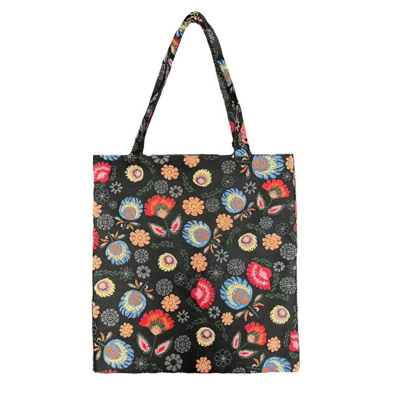 Polish Folk Art Flower Black Flat Bag
