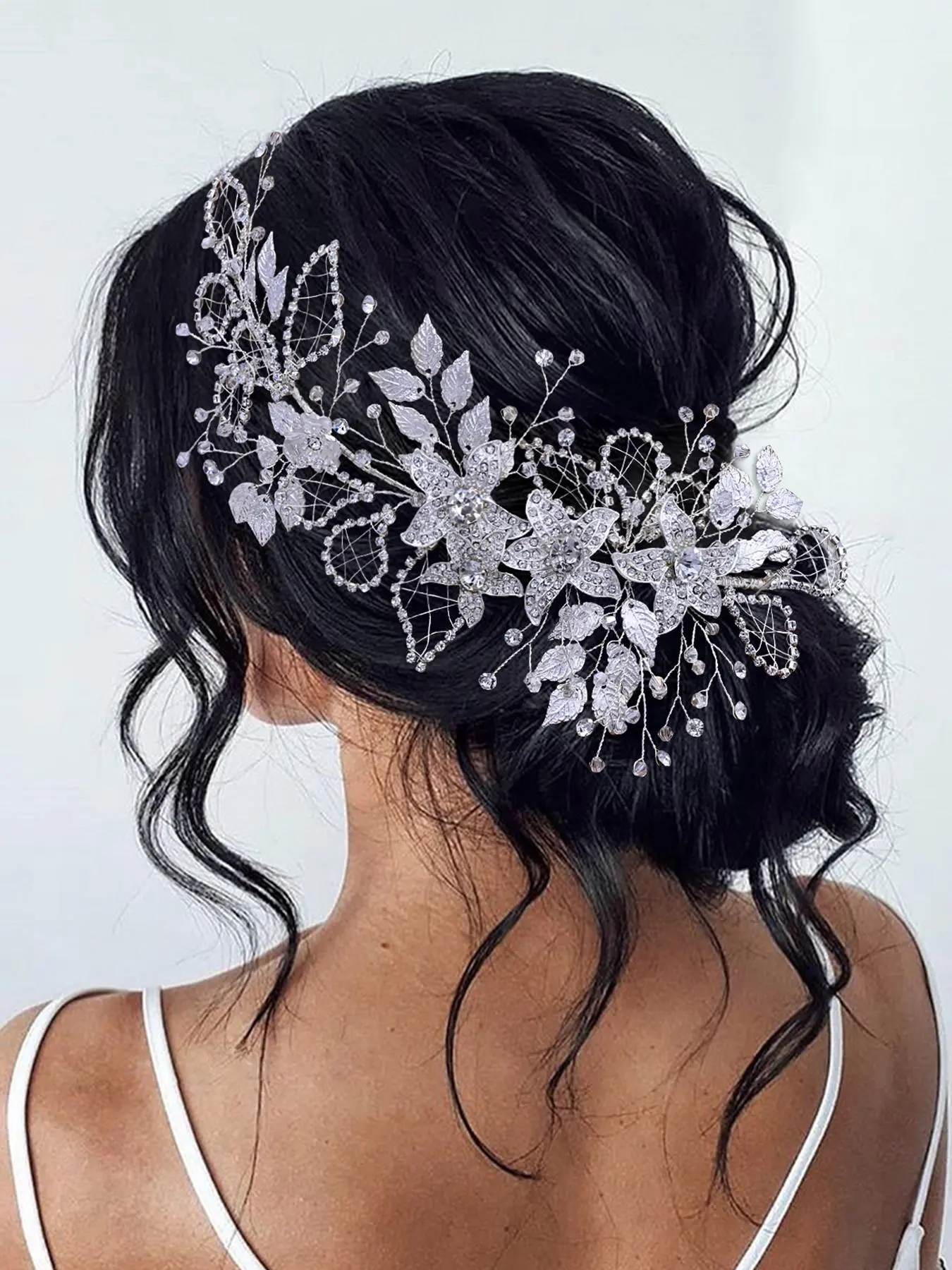 Hollow Out Leaf Design Hair Comb, Elegant Bridal Headwear Headpiece with Crystal Jewelry for Wedding Bridal Party Formal Occasions, Fashion Hair Accessories for Women