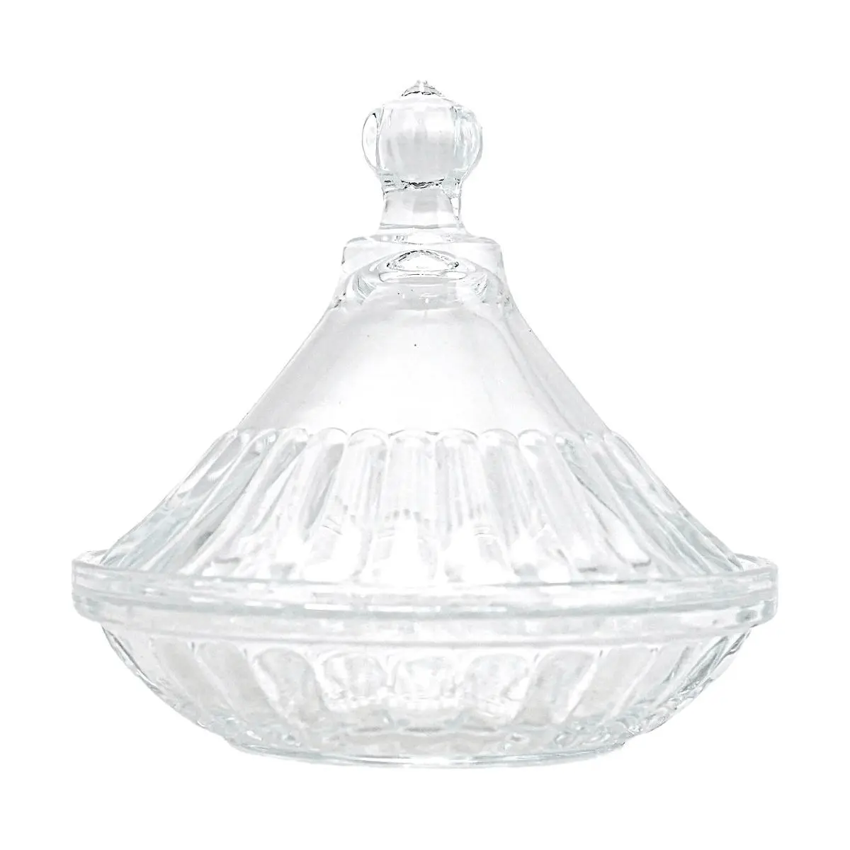 KAWASIMAYA Moroccan Tagine Sugar Jar, 126mm Wide Mouth Vertical Ribbed Glass Storage Canister for Kitchen, Pantry, Candy, Spices, Airtight Lid