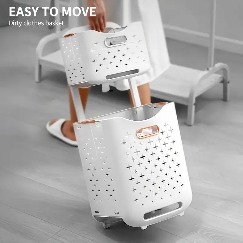 Foldable Rolling Storage Basket with Wheels - Extra-Large Capacity, Wall-Mountable, Space-Saving Organizer Laundry Room, Bedroom, Closet, And Small Spaces Laundry Basket- Stackable And Foldable Storage Bin for Home, Office, And More, Shelf Baskets