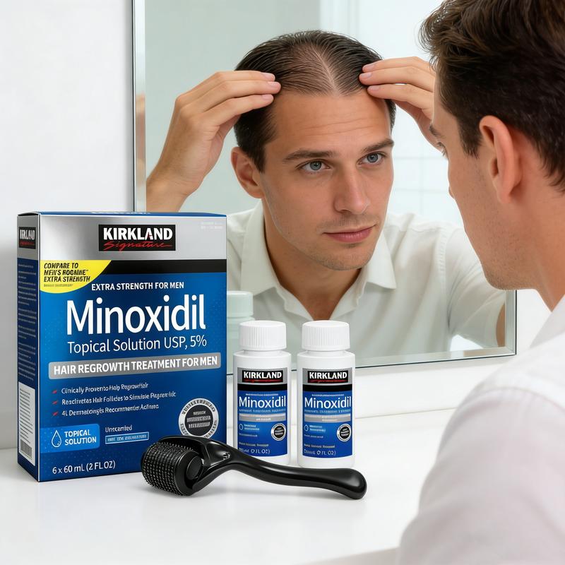 Kirkland Minoxidil Hair & Beard Growth Kit -Anti Hair LossTreatment with Dropper &Derma Roller