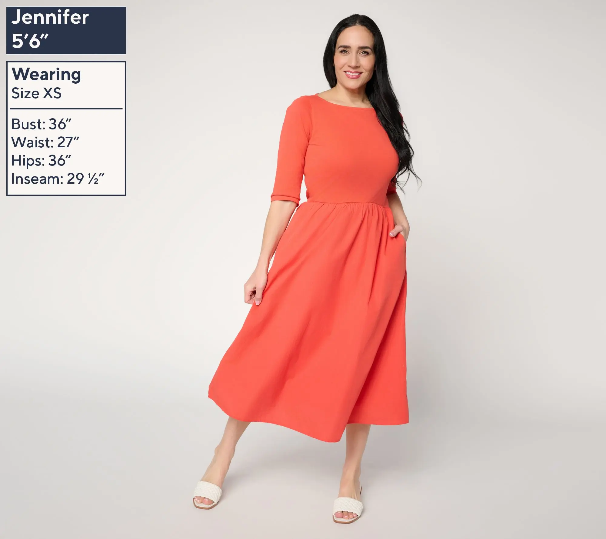 Me by Jennie Garth Petite Mixed Media 3/4 Slv Midi Dress - TikTok Shop