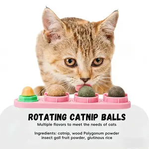 4-in-1 Rotating Catnip Balls for Cats - Licking Chew Toy with Silvervine & Gall Fruit - Natural Kitten Treats & Wall-Mounted Dental Toy