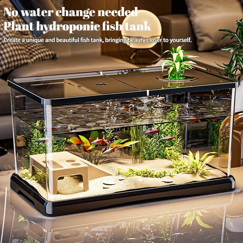 LDQ Durable ABS Heavy-Duty Rectangular Shape Fish Tank with Spill-Proof Lid - Transparent Aquarium for Fish, Turtles, Aquatic Plants, Ideal for Bedroom, Home Office, Modern Decor Storage Organizer Box, Waterproof