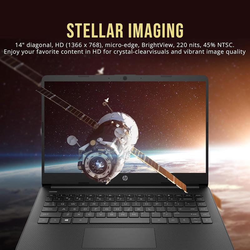 HP 14 Slim Laptop, 1 year Microsoft 365, Intel 4-Core CPU, 4GB RAM, 128GB Storage SSD + 1TB OneDrive, Win 11, Black