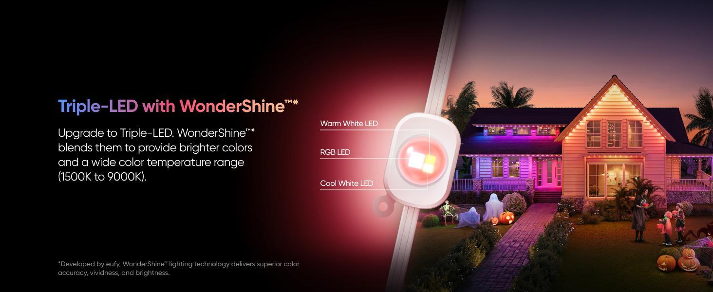 【Special Bundle】eufy Permanent Outdoor Lights E22, 100ft with 60 Triple-LED Lights, Smart RGBWW for Christmas, Daily and Holiday, IP67 Waterproof, AI Lighting Themes for Christmas Decorations, Links with Cameras Dimmable Customization 【Special Bundle】eufy Permanent Outdoor Lights E22, 100ft with 60 Triple-LED Lights, Smart RGBWW for Christmas, Daily and Holiday, IP67 Waterproof, AI Lighting Themes for Christmas Decorations, Links with Cameras Dimmable Customization