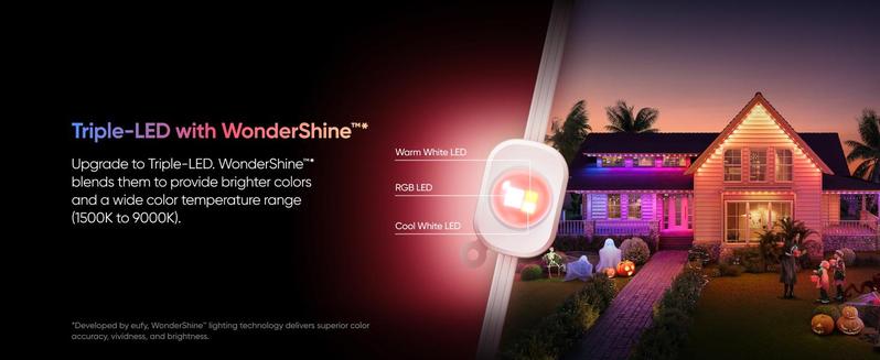【Special Bundle】eufy Permanent Outdoor Lights E22, 100ft with 60 Triple-LED Lights, Smart RGBWW for Christmas, Daily and Holiday, IP67 Waterproof, AI Lighting Themes for Christmas Decorations, Links with Cameras Dimmable Customization