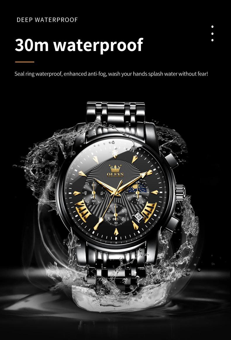 OLEVS Men's Watch Chronograph Business Dress Quartz Stainless Steel Water Resistant Luminous Date Wristwatch