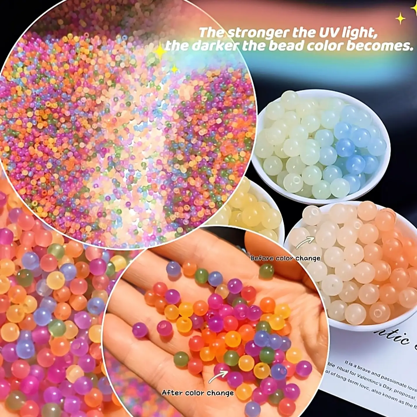 4mm 500pcs UV Reactive Acrylic Beads, Rainbow Color Changing Beads for DIY Jewelry, Craft Supplies, Handmade Accessories, Decorative Beads, Jewelry Making Supplies