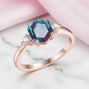 Hexagon Lab Grown Alexandrite Gemstone Ring