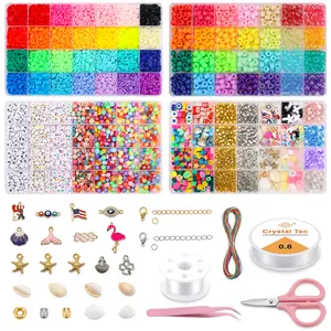 4 Boxes 8000+ Pcs Capital City Beads Polymer Clay Beads & Pony Beads Collection, DIY Fashionable Accessory Bead Craft Kit for Clay Bead Bracelet & Beaded Body Jewelry, with Elastic String, Scissors & Exquisite Bead Accessory