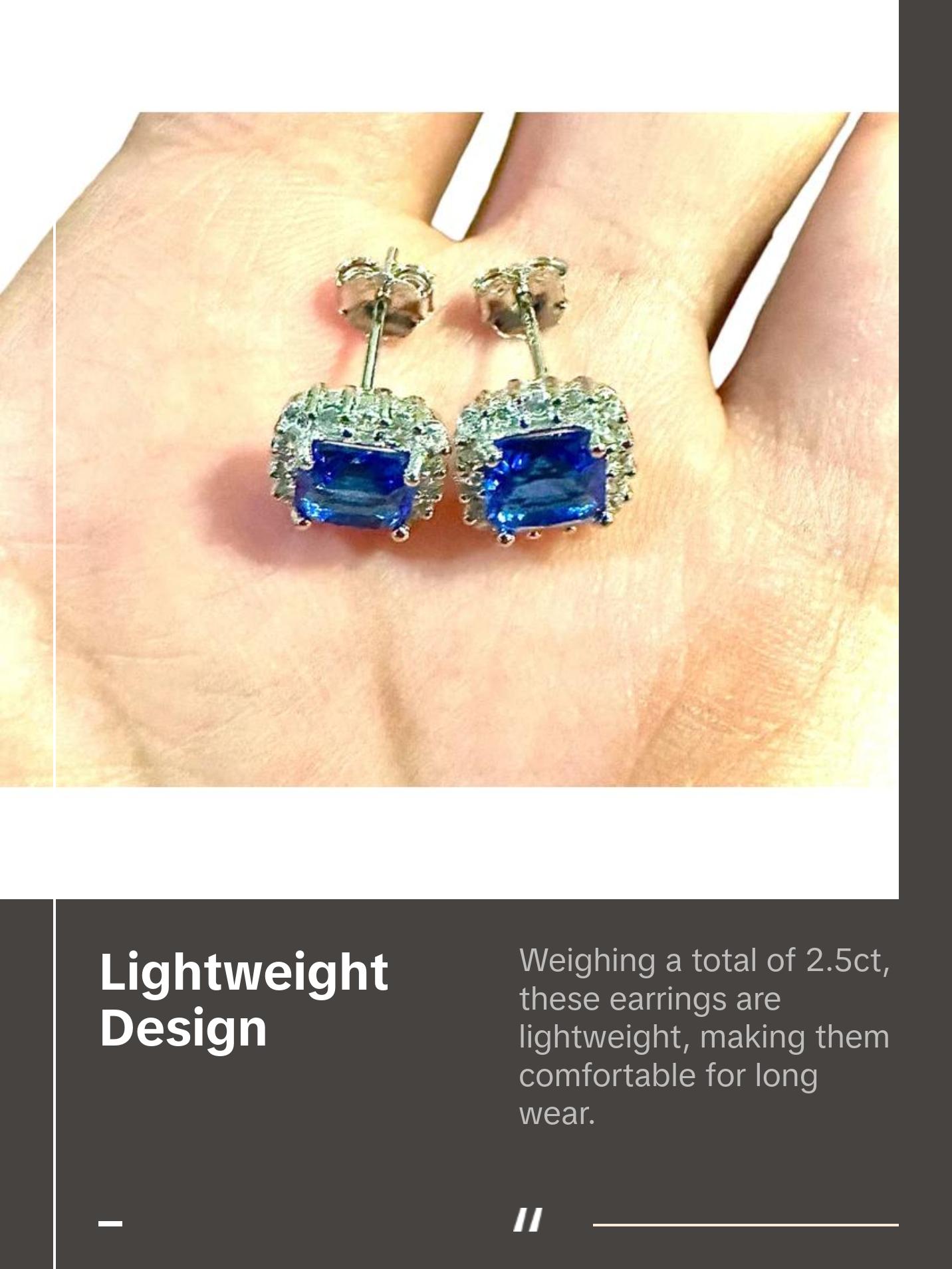 Cushion Cut Tanzanite and White Topaz Halo Studs 925 Sterling Silver Earrings