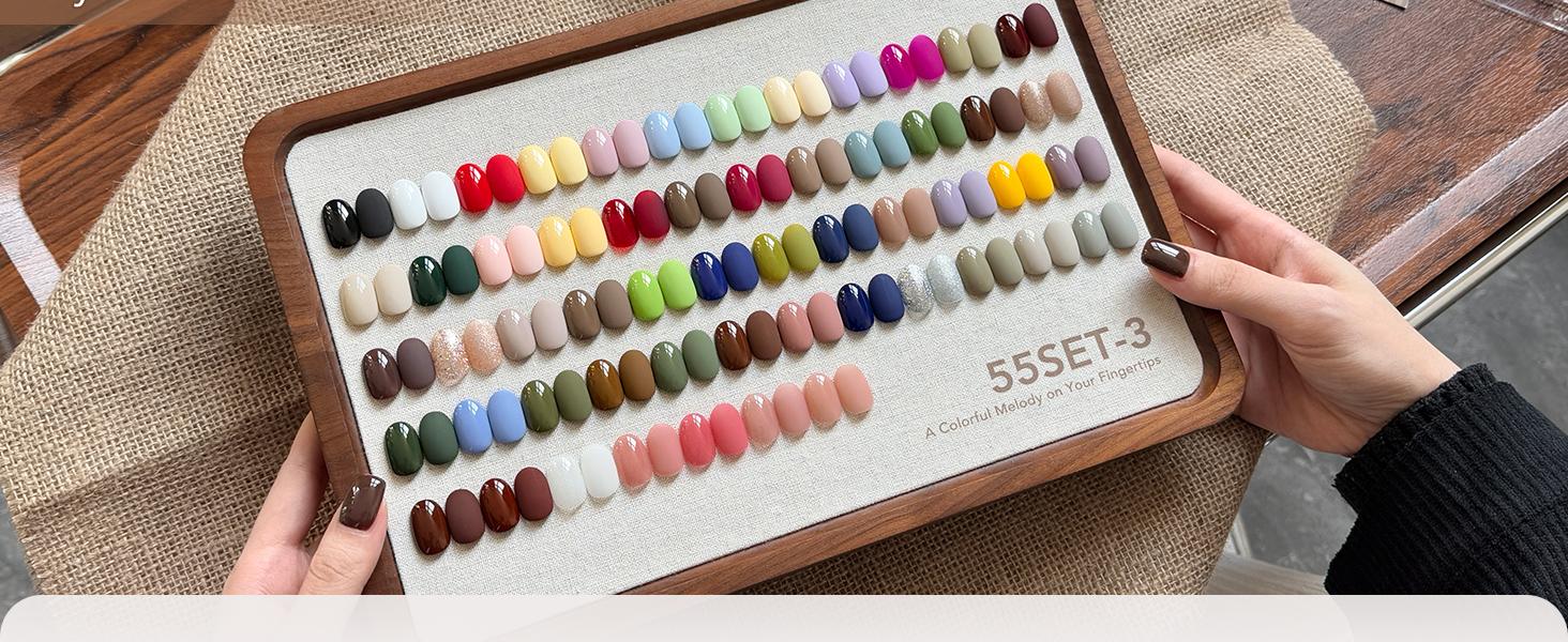 GAOY 60 Pcs Gel Nail Polish Set, 55 Colors All Season Gel Polish Kit Red Nude Black White Green with 5 Pcs Soak off Base Glossy Matte Glitter Top Coat & Builder for Nail Art DIY Manicure at Home