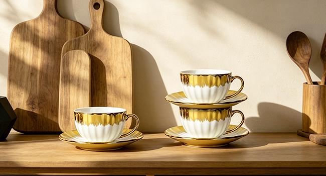 Cappuccino Cups with Saucers, 8 oz Ceramic Coffee Cup Set of 6, Espresso Cups with Sakura Spoons, Porcelain Tea Coffee Mugs for Specialty Coffee Gift, Microwave and Dishwasher Safe