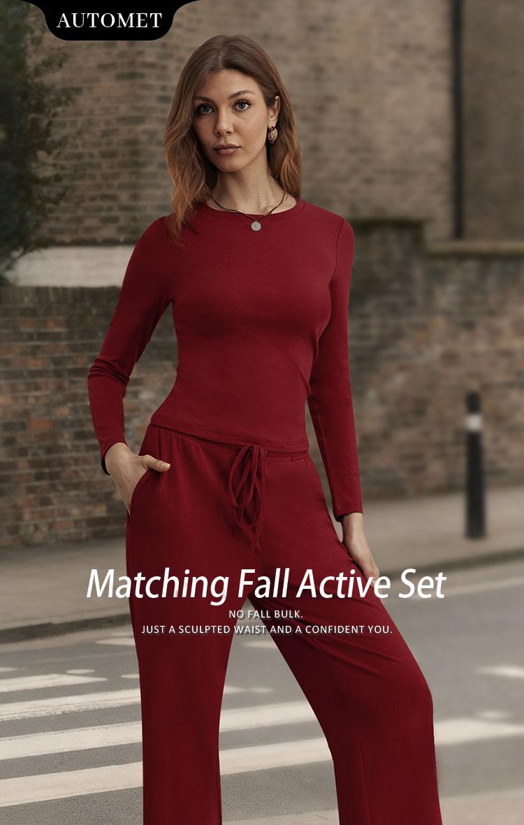 AUTOMET Women's 2-Piece Lounge Sets Asymmetrical Long Sleeve T-Shirt & Wide Leg Pants Casual Outfit Tracksuit Basic Minimalist Clothing SpringStatements