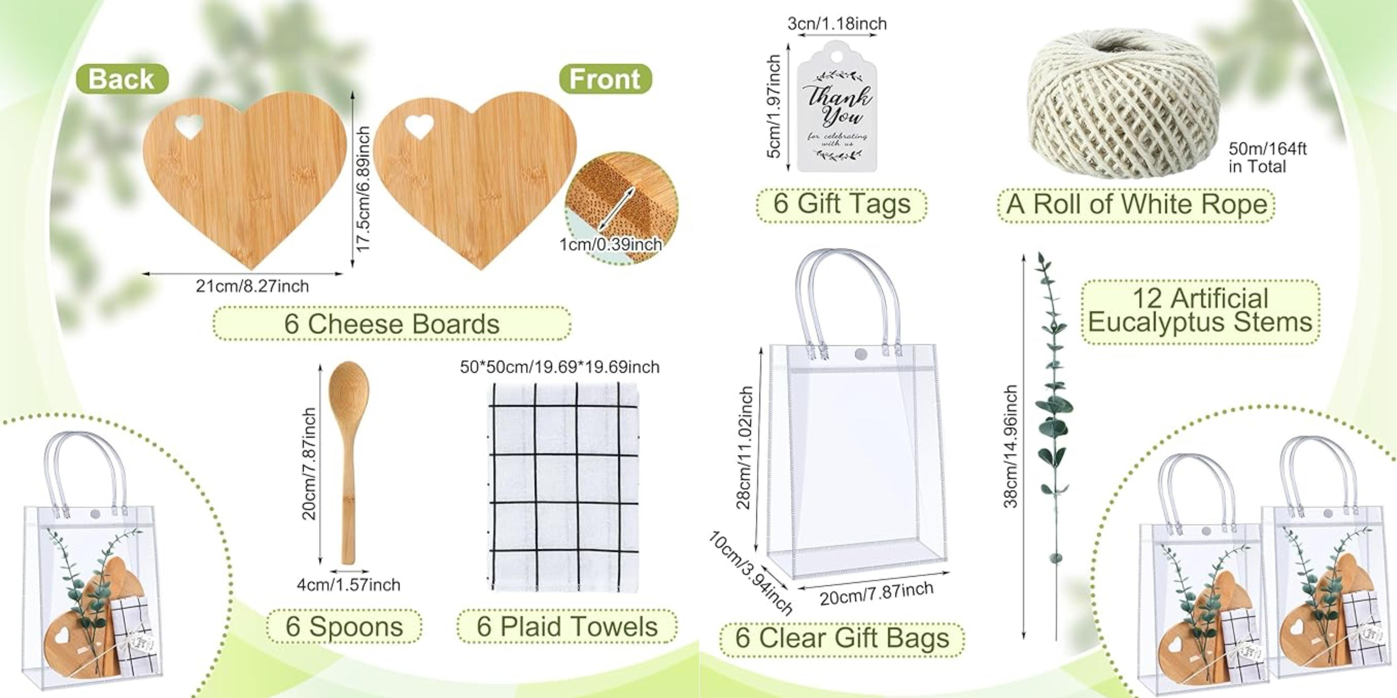 6 Pcs Valentine Mini Cheese Board Baby Shower Prizes Set Cutting Board with Bamboo Spoon Plaid Towel Artificial Eucalyptus Stems Tag Bag Thank You Gift Box for Couple Teacher Guest,Wedding Party Bridal Shower Favors Supplied,Anniversary Birthday Gift