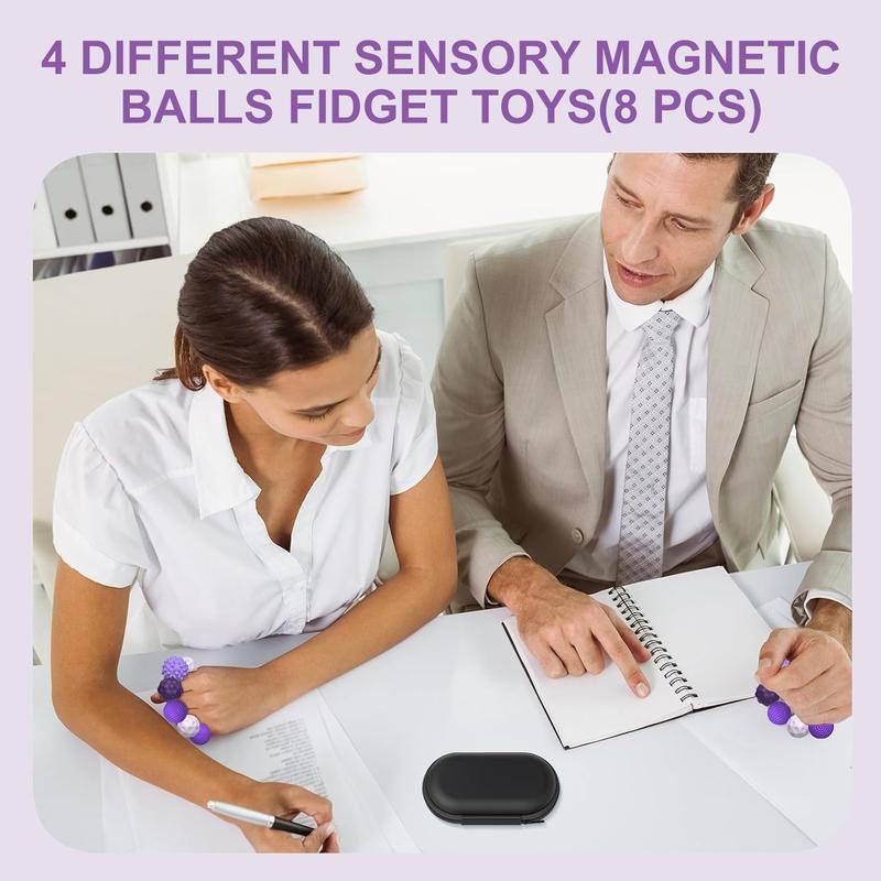 Magnetic Sensory Ball Fidget Toys for Adults&Teens, 8pcs Sensory Attraction Stress Balls with Silicone Shell to Calm Restless Hands Anxious Mind, Desk Stress Magnetic Fidget Balls for Anxiety Relief,Autism and ADHD Classroom Office