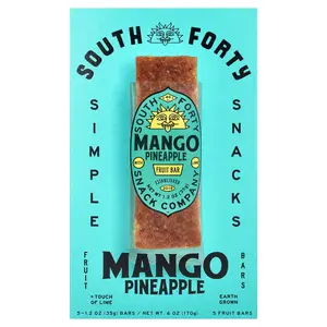 South Forty Snack Company Fruit Bars, Mango Pineapple + Touch of Lime, 5 Bars, 1.2 oz (35 g) Each