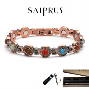 SAIPRUS Women’s Bracelet Jewelry Gift Set – Round Design Pure Copper Magnetic Bracelet with Adjustment ToolA perfect gift choice.Includes 3500 Gauss effective magnets — gift box packaging.Nuva Ring Bracelet