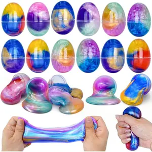 12 Pcs Galaxy Slime Eggs with Toys, Unscented, Multi-color, Easter Space Theme, 3+ Years, Small Slime Eggs with Surprise Toys Inside, Party Favors, Easter Basket Stuffers, Unisex Kids