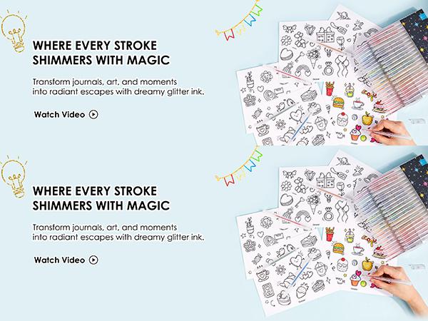 [Upgraded] Grabie Glitter Gel Ink Pens Set of 42 with more ink capacity, gift for valentines's day