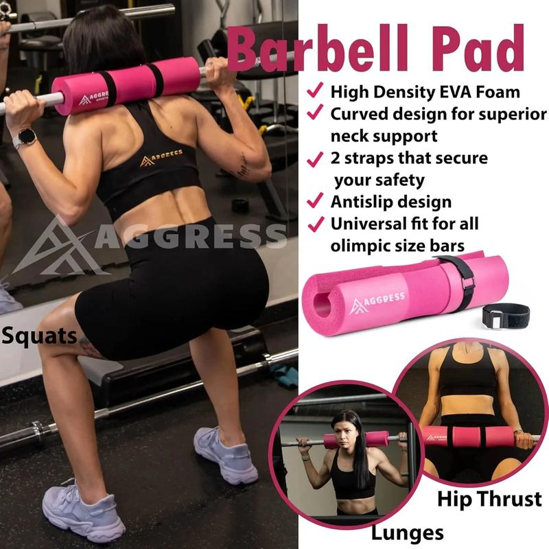 Premium Barbell Pad Set for Hip Thrusts - Squat Pad for Barbell Lunges, Bench Press, with 2 Gym Ankle Straps, Hip Resistance Bands – Gym Accessories for Women with Carry Bag, Towel