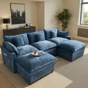 ALTRIGUS Modular Sectional Sofa, 108" U-Shaped Chenille Comfy Sectional Couches for Living Room, 3-Seater Cloud Couches with 2 Movable Ottomans, Flexible Combination Modern Deep Seat Sofa
