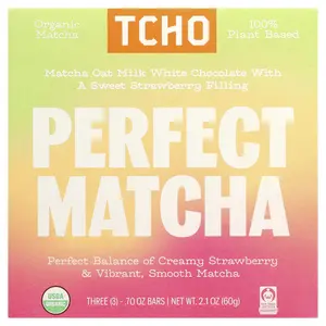 TCHO Perfect Matcha, White Chocolate with Strawberry Filling, 3 Bars, 0.70 oz Each