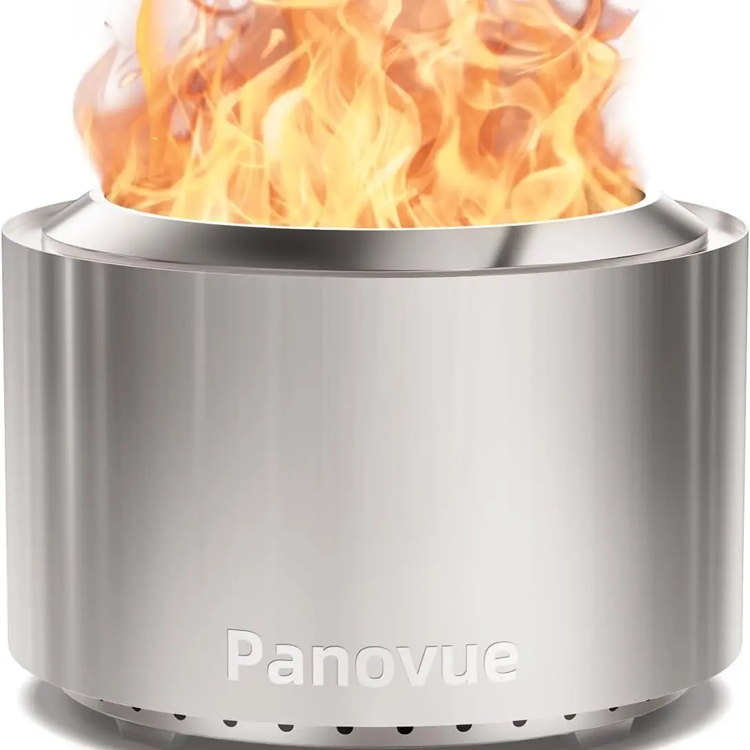Outvue 22-Inch Outdoor Heavy Duty Firepit Stove, Stainless Steel Free-Standing Wood-Burning Fire Bowl with Dual-Wall Airflow, Removable Ash Pan, Multi-Fuel Ready for Patio Camping (Modern Design)