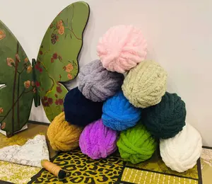 Giant Chunky Chenille Yarn for Blanket, Macaron Mixed Color Super Bulky Soft Fluffy Chenille Yarn, Tie Dye Beginner Yarns for Crocheting & Arm Knitting (2 PCS, 28yds/8oz Each)