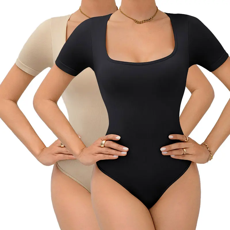2 Pack Women's Minimalist Seamless Bodysuits Shapewear Basic Comfortable Womenswear Outdoorfun Fit Bodysuits for Women